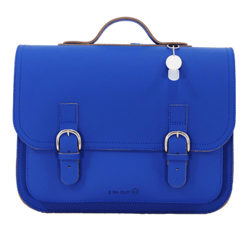 Lederen boekentas met gespen - Cobalt blauw